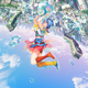 Promotional art for the anime Bubble shows a girl grasping a large soap bubble amid an upside-down cityscape.